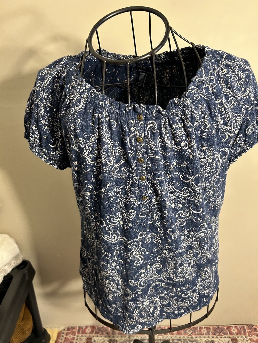womens Size medium petite mp tee t print shirt blue white